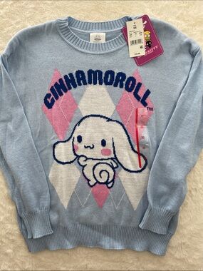 SALE! NWT Cinnamoroll Light Blue Crewneck Sweater with pink and blue details